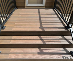 Chestnut Brown non-slip treads on synthetic wood stairs