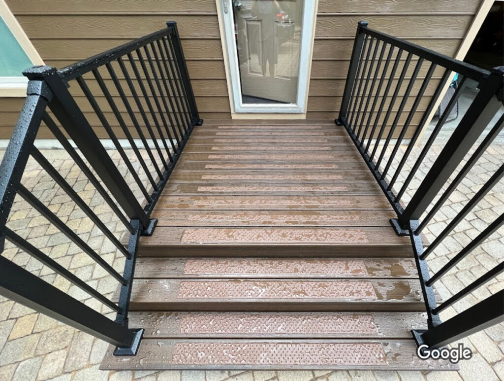 Chestnut Brown non-slip treads on synthetic wood stairs-customer photo