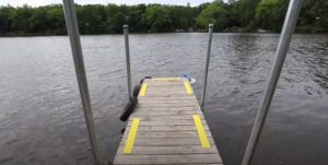 Non-slip treads on a boat dock