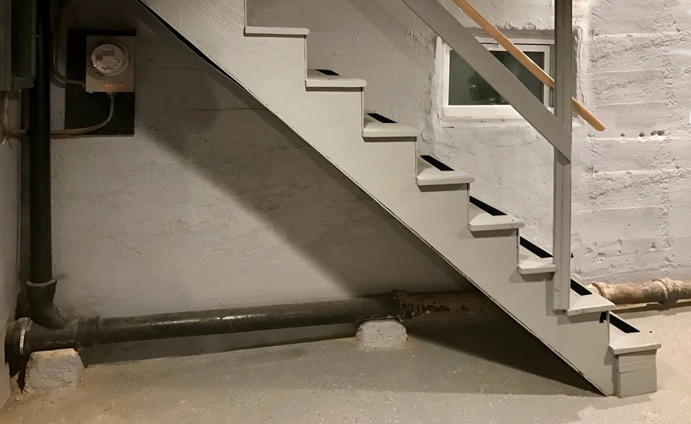 Slippery basement steps